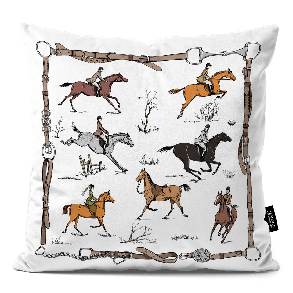 کاور کوسن شوالیه طرح سوارکاری و شکار با اسب های انگلیسی کد 93 سفید