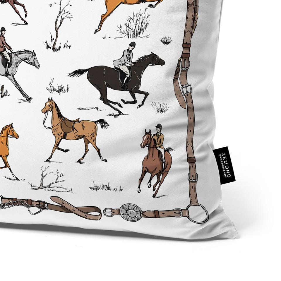کاور کوسن شوالیه طرح سوارکاری و شکار با اسب های انگلیسی کد 93 سفید