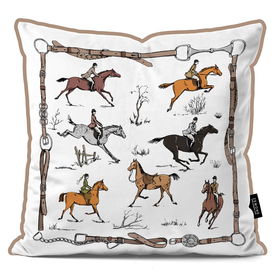 کاور کوسن شوالیه طرح سوارکاری و شکار با اسب های انگلیسی کد 93 سفید