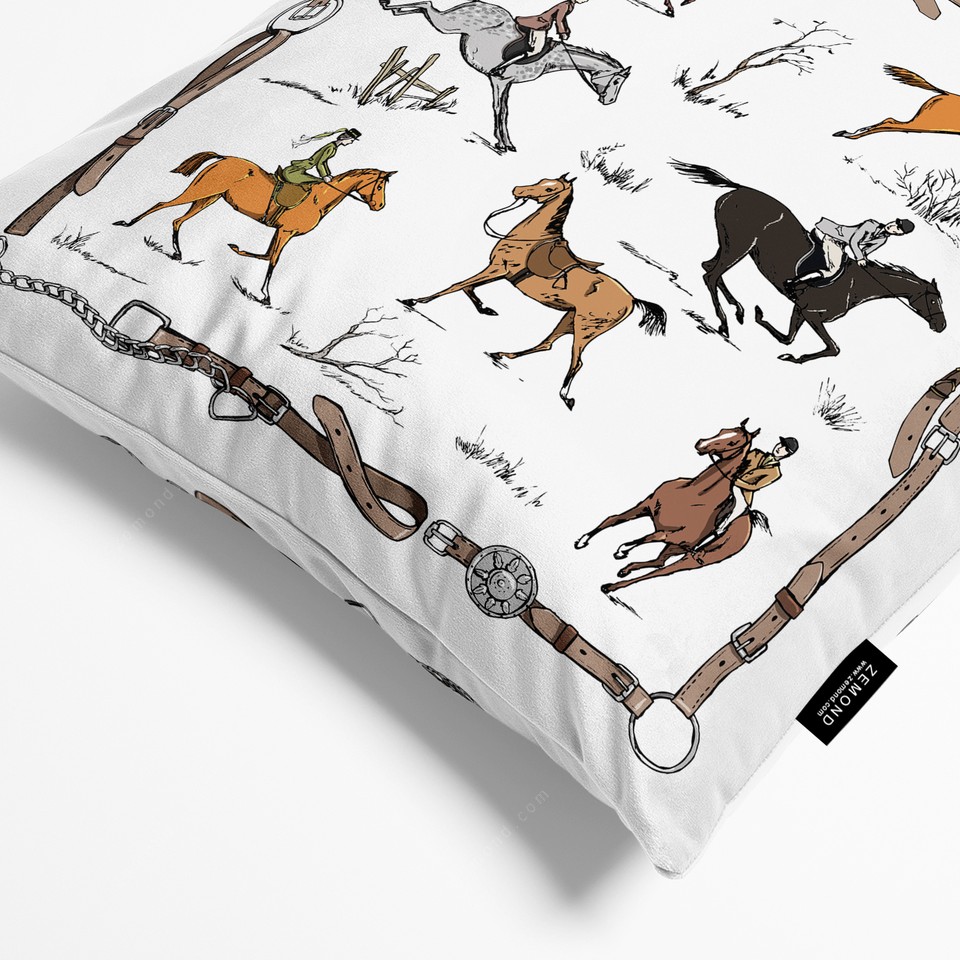 کاور کوسن شوالیه طرح سوارکاری و شکار با اسب های انگلیسی کد 93 سفید