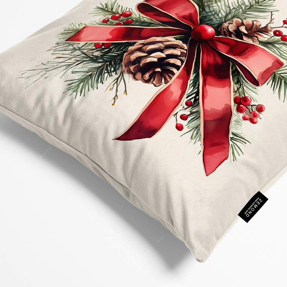 کاور کوسن زیما طرح حلقه گل کریسمس 2 کد 97 کرم-قرمز