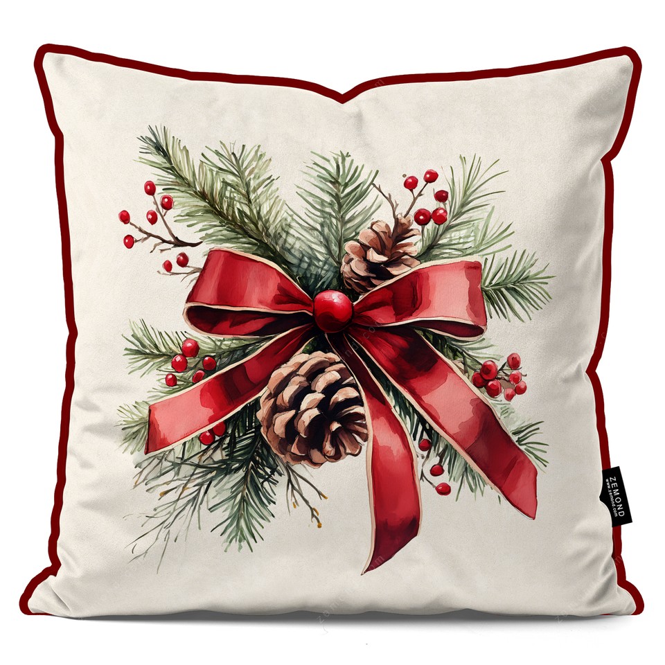 کاور کوسن زیما طرح حلقه گل کریسمس 2 کد 97 کرم-قرمز