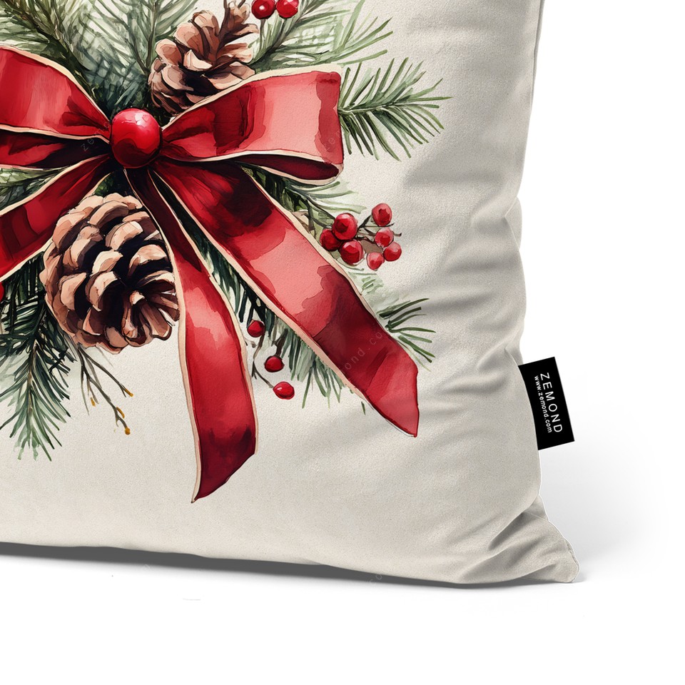 کاور کوسن زیما طرح حلقه گل کریسمس 2 کد 97 کرم-قرمز