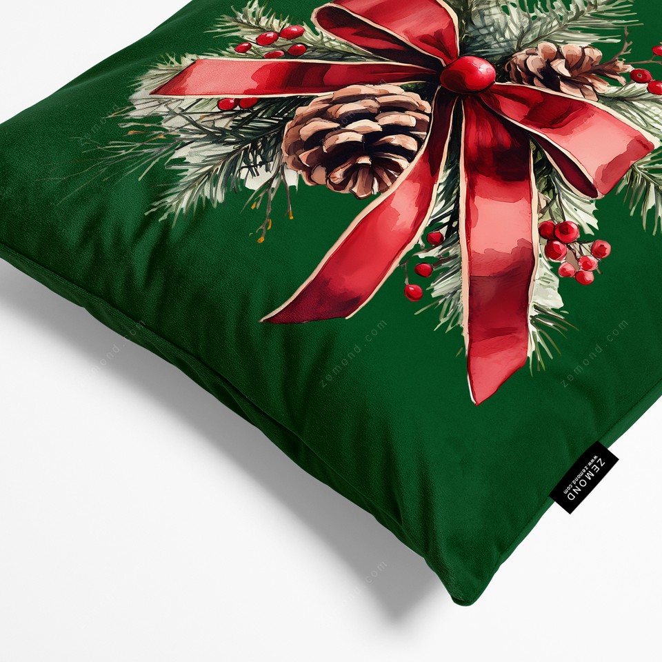 کاور کوسن زیما طرح حلقه گل کریسمس 2 کد 97 سبز-قرمز