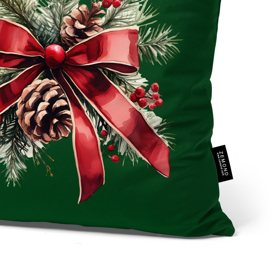 کاور کوسن زیما طرح حلقه گل کریسمس 2 کد 97 سبز-قرمز