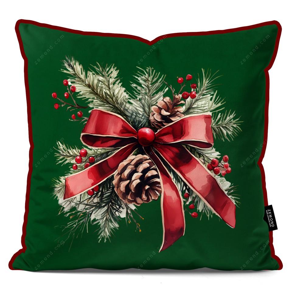 کاور کوسن زیما طرح حلقه گل کریسمس 2 کد 97 سبز-قرمز